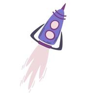 Weltraumrakete. Rakete, Satellit, UFO. Cartoon-Rakete für modische Kinderbekleidung oder Textilien. vektorhandabgehobener betragillustration lokalisiert auf dem weißen hintergrund. vektor
