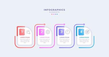 Infografik-Etikettendesign mit vier Schritten oder Optionen, kreatives Design und modern für Unternehmen vektor