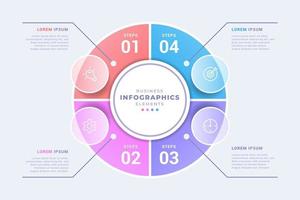 Modernes Business-Visualisierungskonzept Kreisdiagramm Infografik-Vorlage mit vier Schritten oder Option. Glasmorphismus-Stil. kreatives Konzeptdesign vektor