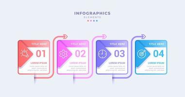 Infografik-Etikettendesign mit vier Schritten oder Optionen, kreatives Design und modern für Unternehmen vektor