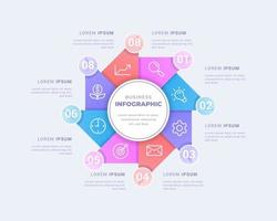 Modernes Business-Visualisierungskonzept Kreisdiagramm-Infografik-Vorlage mit acht Schritten oder Option. Glasmorphismus-Stil. kreatives Konzeptdesign vektor