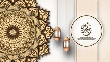 islamisk arabisk bakgrund mjuk krämfärg med lykta mandala prydnad och ram premium vektor