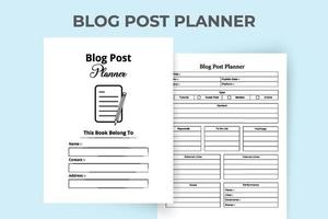 Blog-Post-Logbuch und Task-Tracker-Innenraum. Informationen zu Social-Media-Blog-Autoren und Planungsnotizbuchvorlage. Inneres einer Zeitschrift. Blog-Post-Planer und Keyword-Tracker-Interieur. vektor