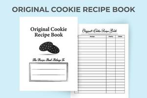 Cookie-Rezept-Logbuch-Innenraum. Informationen zur Keks- oder Kuchenherstellung und Zutatenprüfungsvorlage. Inneres eines Notebooks. Cookie-Rezept-Tracker und Kuchen-Info-Checker-Interieur. vektor