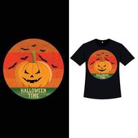 halloween snygg retrofärgad t-shirtdesign med läskig pumpalykta och fladdermöss. halloween skrämmande t-shirtdesign med vintagefärg och kalligrafi. skrämmande modedesign för halloween. vektor