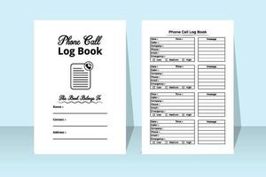 telefonsamtal anteckningsbok interiör för företag. daglig affärsmall för spårning av telefonsamtal. insidan av en loggbok. företag telefonsamtal checker och meddelande tracker interiör. vektor