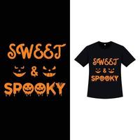 halloween svart färg t-shirt design med orange kalligrafi. halloween element design med två onda leende ansikten och kalligrafi. spöklik t-shirtdesign för halloween. vektor