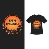 Halloween schwarzes T-Shirt-Design mit Kürbissen und Typografie. Halloween-Elementdesign mit einem Haufen Kürbislaternen und Kalligrafie. Gruseliges T-Shirt-Design für Halloween. vektor