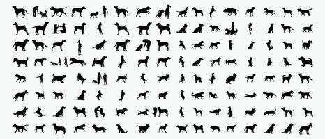 samling av vektor siluett olika raser av hundar på vit bakgrund.