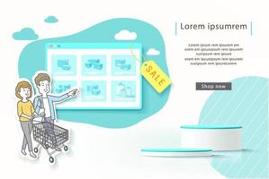 Leben mit einem Smartphone, Smartphone-Anwendung, Online-Shopping auf dem Handy. vektorillustration über das online-einkaufen vektor