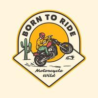 handritad vintage motorcykel vilda liv äventyr logotyp etikett märke vektor