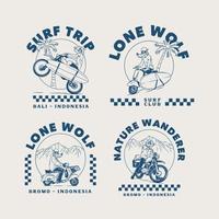 set vektor handgezeichnete vintage abenteuer motorrad club logo etikettenabzeichen