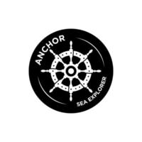 Marine-Retro-Embleme-Logo mit Steuerschiff vektor