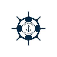 Marine-Retro-Embleme-Logo mit Steuerschiff, Boje und Anker
