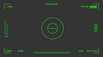 Kamera-Sucher-Nachtsicht-Video- oder Fotorahmen-Recorder flache Design-Vektorillustration. digitalkamera-sucher mit belichtungseinstellungen und fokussiergittervorlage. vektor