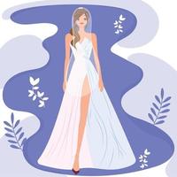 hübsche Mädchen-Cartoon-Figur auf Hochzeitskleid Hochzeit farbiger Vorlagenvektor vektor