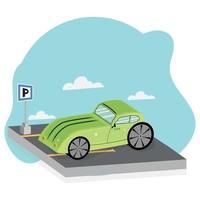 isolerad grön 3d bil på en parkeringsplats vektor