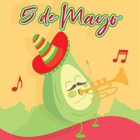 Cartoon einer mexikanischen Trompeter-Avocado. Cinco de Mayo-Plakat - Vektor