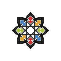Mosaik-Logo-Design-Vorlage. Vektor bunte geometrische Logo-Illustration im Puzzle-Stil. grafisches Rhombus-Symbol-Label. modernes abstraktes quadratisches Symbolabzeichen lokalisiert auf Hintergrund