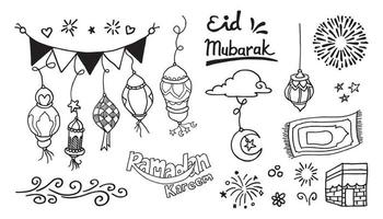 Kritzeleien Strichzeichnungen von Ramadan Kareem Grußkartenkonzept. Vektor-Illustration. vektor