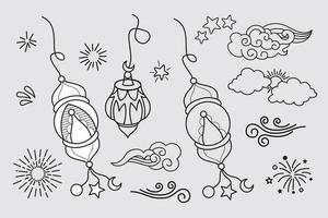 Kritzeleien Strichzeichnungen von Ramadan Kareem Grußkartenkonzept. Vektor-Illustration. vektor