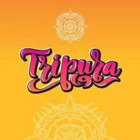 tripura handskriven stock bokstäver typografi. delstater i Indien. kalligrafi för logotyp badge ikon kort vykort logotyp, banner, tagg. vektor illustration eps10. mandala orange flerfärgad gradient