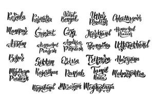 delstater i Indien. handskrivna lager bokstäver set bläck typografi. kalligrafi för logotyp badge ikon kort vykort logotyp, banner, tagg. vektor illustration eps10.
