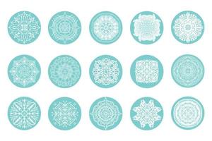 Highlight-Symbol. Geschichten umfasst abstrakte Ikonen. Reihe von Vektorsymbolen mit verschiedenen Mandalas. Zaubergeschichten-Cover. boho social media mystische minimale symbole, einfaches böhmisches handgezeichnetes logo-design. vektor