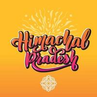 himachal pradesh handgeschriebene typografie auf lagerbeschriftung. Staaten von Indien. Kalligrafie für Logo, Abzeichen, Symbol, Karte, Postkarte, Logo, Banner, Tag. Vektorillustration eps10. Mandala orange heller Farbverlauf vektor