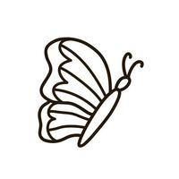 süßer fliegender Schmetterling isoliert auf weißem Hintergrund. handgezeichnete Vektorgrafik im Doodle-Stil. Perfekt für Urlaubsdesigns, Karten, Logos, Dekorationen. vektor