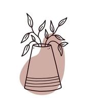 abstraktes Blumengekritzel mit farbiger organischer Form. minimalistische Vase mit Zweigen isoliert auf weißem Hintergrund. vektor handgezeichnete illustration. Perfekt für Karten, Dekorationen, Logos, Poster.