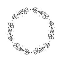 våren blommig krans isolerad på vit bakgrund. rund ram med blommor. vektor handritad illustration i doodle stil. perfekt för kort, inbjudningar, dekorationer, logotyper, olika mönster.