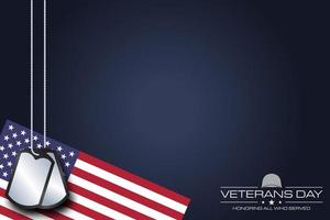 veteranen-tagesfeier-hintergrund-vektorbildillustration mit der amerikanischen flagge und militärischen erkennungsmarken mit kopienraumbereich. geeignet, um Inhalte mit diesem Thema zu platzieren. vektor