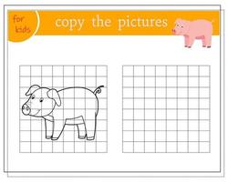 Kopieren Sie das Bild, Lernspiele für Kinder, Cartoon-Schwein. vektor