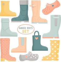 Gummistiefel-Federsatz, flaches Design, Vektorillustration vektor