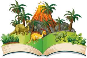 aufgeschlagenes buch mit verschiedenen dinosaurierkarikaturen vektor