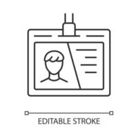 Ausweisdokument, lineares Symbol für ID-Tag. Zugangspass dünne Linie Illustration. Plastikkarte mit Fotokontursymbol. Geschäftsmann persönliches Abzeichen Vektor isoliert Umrisszeichnung. editierbarer Strich