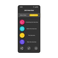 Vorstellungsgespräch planen Smartphone-Schnittstelle Vektorvorlage. Farbdesign-Layout für mobile App-Seiten. Organisatorbildschirm für Arbeitssuchende. flache Benutzeroberfläche für die Anwendung. bewerbergesprächsplaner telefonanzeige vektor