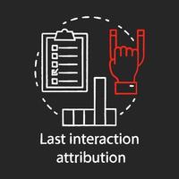 Symbol für das Kreidekonzept der letzten Interaktionsattribution. Idee zur Marketingkanalanalyse. Attributionsmodellierungstyp. Standard-Konvertierungsmodell. vektor isolierte tafelillustration