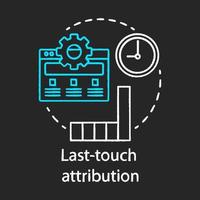 sista-touch-tillskrivning krita koncept ikon. marknadsföringskanal analys idé. attributionsmodelleringstyp. trafik och konverteringar. webbdataanalys. vektor isolerade svarta tavlan illustration