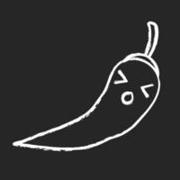 chili söt kawaii krita karaktär. uthållig grönsak med yr ansikte. rolig emoji, uttryckssymbol, lidande, förvånad. vektor isolerade svarta tavlan illustration