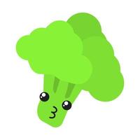brokkoli niedlich kawaii flaches design langer schattencharakter. glückliches gemüse mit lächelndem gesicht. lustiges Emoji, Emoticon, Kuss. Vektor isoliert Silhouette Illustration