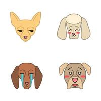 hunde süße kawaii vektorfiguren. Tiere mit traurigen Schnauzen. laut schreiender Beagle. unbekümmerter Chihuahua. lächelnder Pudel. lustiges Emoji, Aufkleber, Emoticon-Set. isolierte karikaturfarbillustration vektor