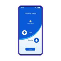 offline fildelning smartphone gränssnitt vektor mall. mobil app sida blå design layout. fil, mediaöverföringsskärm. platt UI för applikation. datalagring, mottagning, utbyte. telefonens display