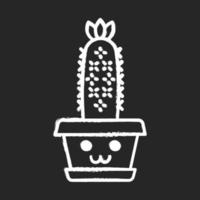 igelkott kaktus krita ikon. kaktus med leende ansikte. echinopsis med blomma. hem kaktusar. glad växt i kruka. suckulent växt. krukväxt. isolerade svarta tavlan vektorillustration vektor