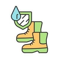 Farbsymbol für wasserdichte Herrenstiefel. strapazierfähige wasserabweisende Schuhe. regenfeste Gummischuhe. hydrophobe Oberbekleidung. wasserdichte DWR-Schuhe. flüssiges Regenschutzmaterial. isolierte vektorillustration vektor