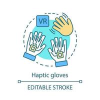 haptiska handskar konceptikon. vr handskar. interaktion med flera fingrar. cybergälskar. datagloves. virtuell verklighet gadget idé tunn linje illustration. vektor isolerade konturritning. redigerbar linje