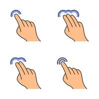 Farbsymbole für Touchscreen-Gesten festgelegt. tippen, zeigen, klicken, doppeltippen, ziehen, doppelklick gestikulieren. berühren und halten. menschliche Finger. isolierte Vektorgrafiken vektor