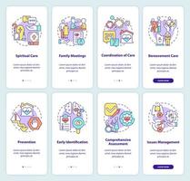 hospiz- und palliativpflege-onboarding-bildschirmset für mobile app. Medizin Komplettlösung 4 Schritte grafische Anleitungsseiten mit linearen Konzepten. ui, ux, gui-Vorlage. Unzählige pro-fette, normale Schriftarten werden verwendet vektor