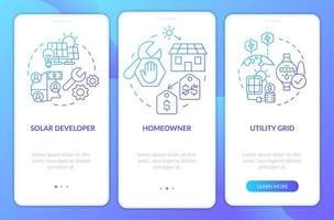 Power Purchase Agreements blauer Farbverlauf beim Onboarding auf dem Bildschirm der mobilen App. ppa Walkthrough 3 Schritte grafische Anleitungsseiten mit linearen Konzepten. ui, ux, gui-Vorlage. Unzählige pro-fette, normale Schriftarten werden verwendet vektor